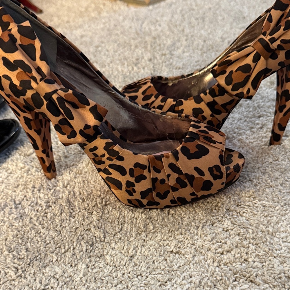 Paris Hilton Leopard Print Heels with Bow